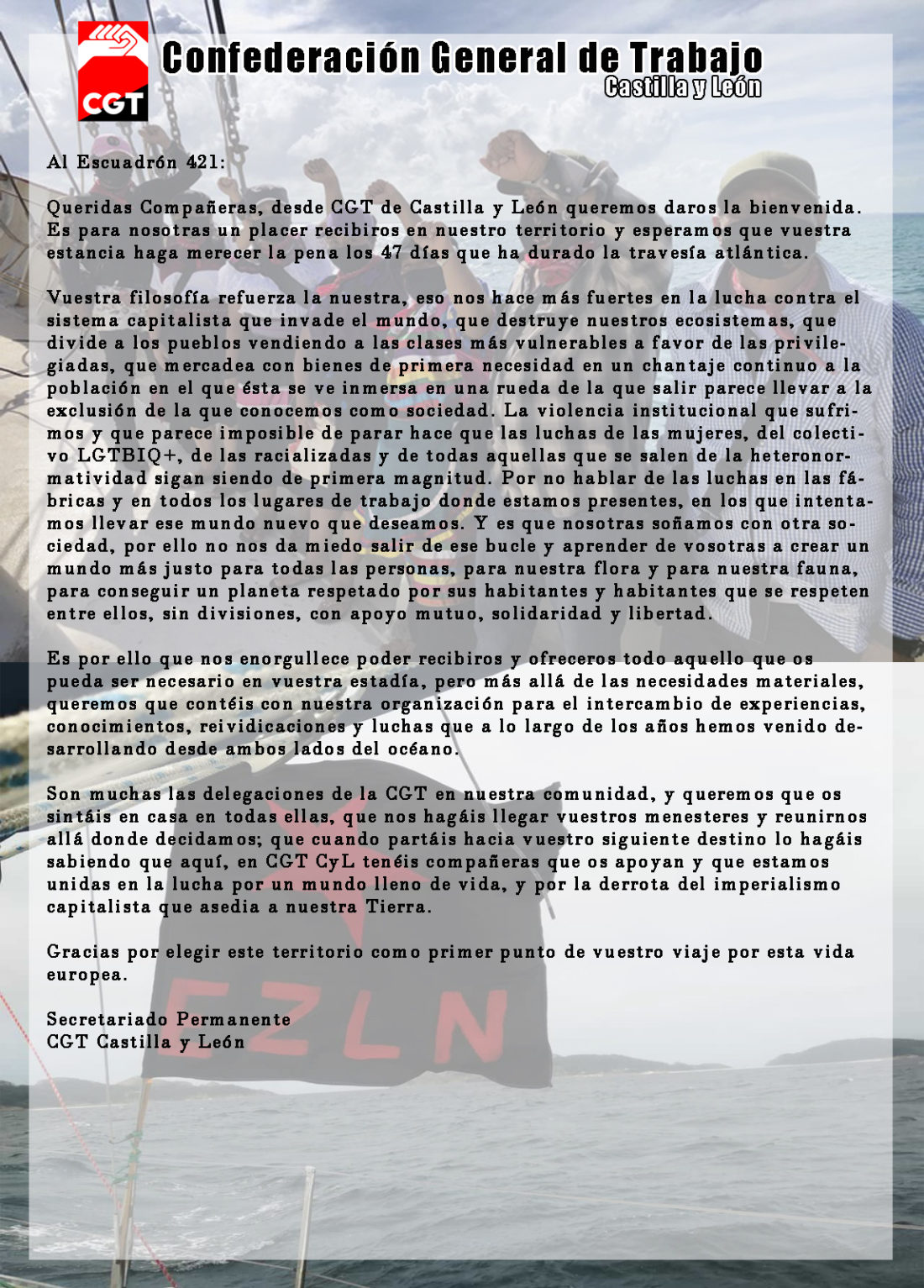 Carta al Escuadrón 421 del EZLN desde CGT Castilla y León