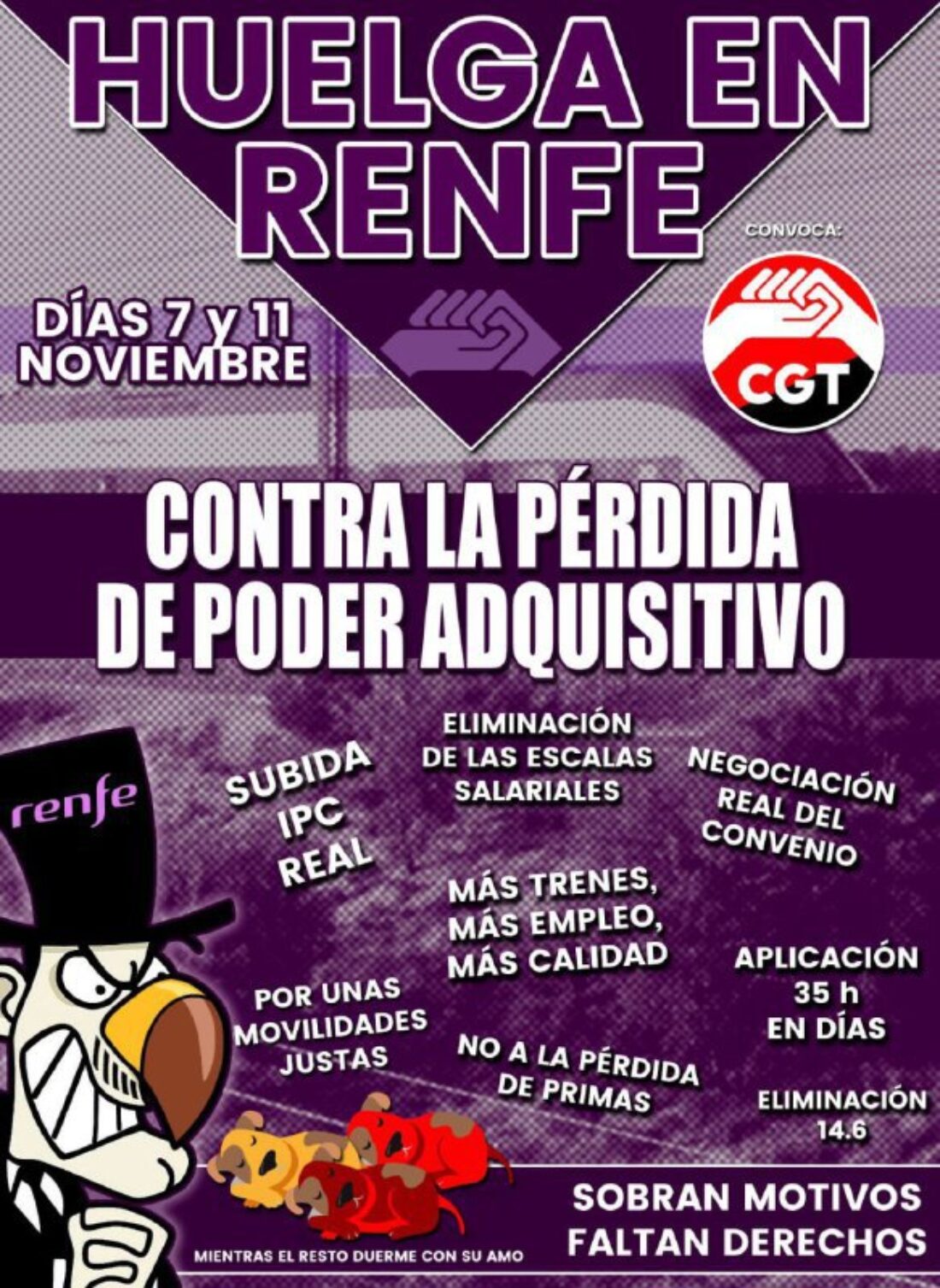 CGT convoca huelgas en RENFE para los días 7 y 11 de noviembre