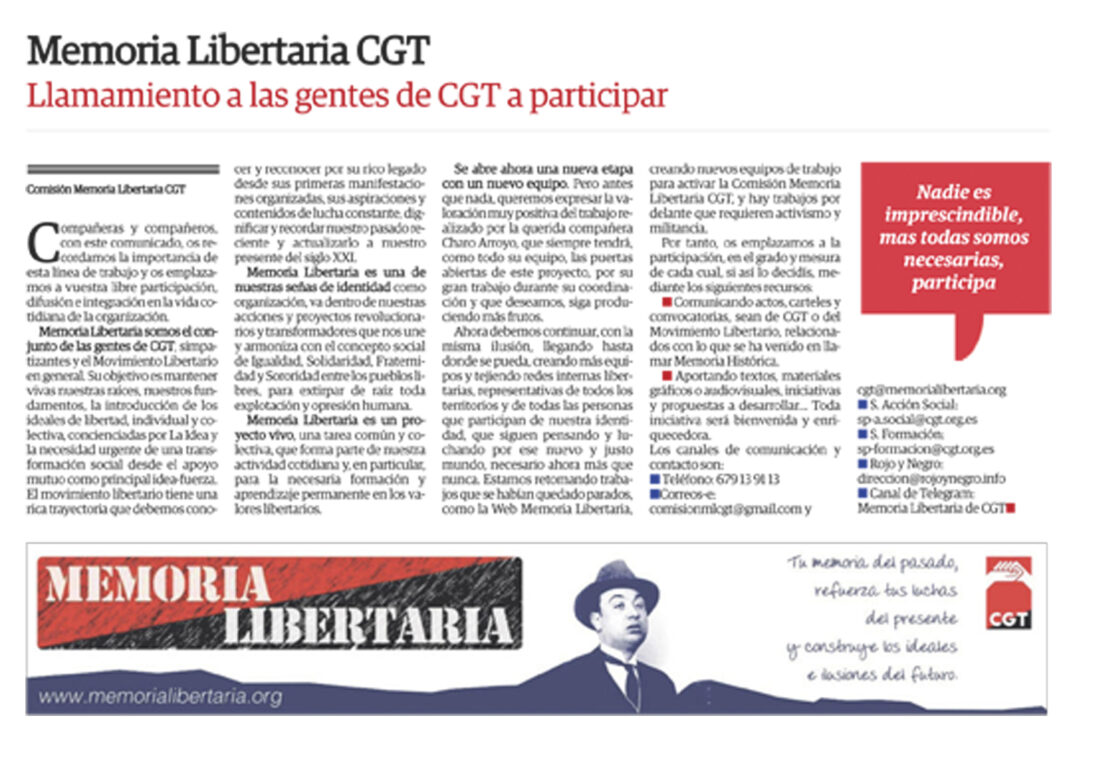Memoria Libertaria CGT: Llamamiento a las gentes de CGT a participar