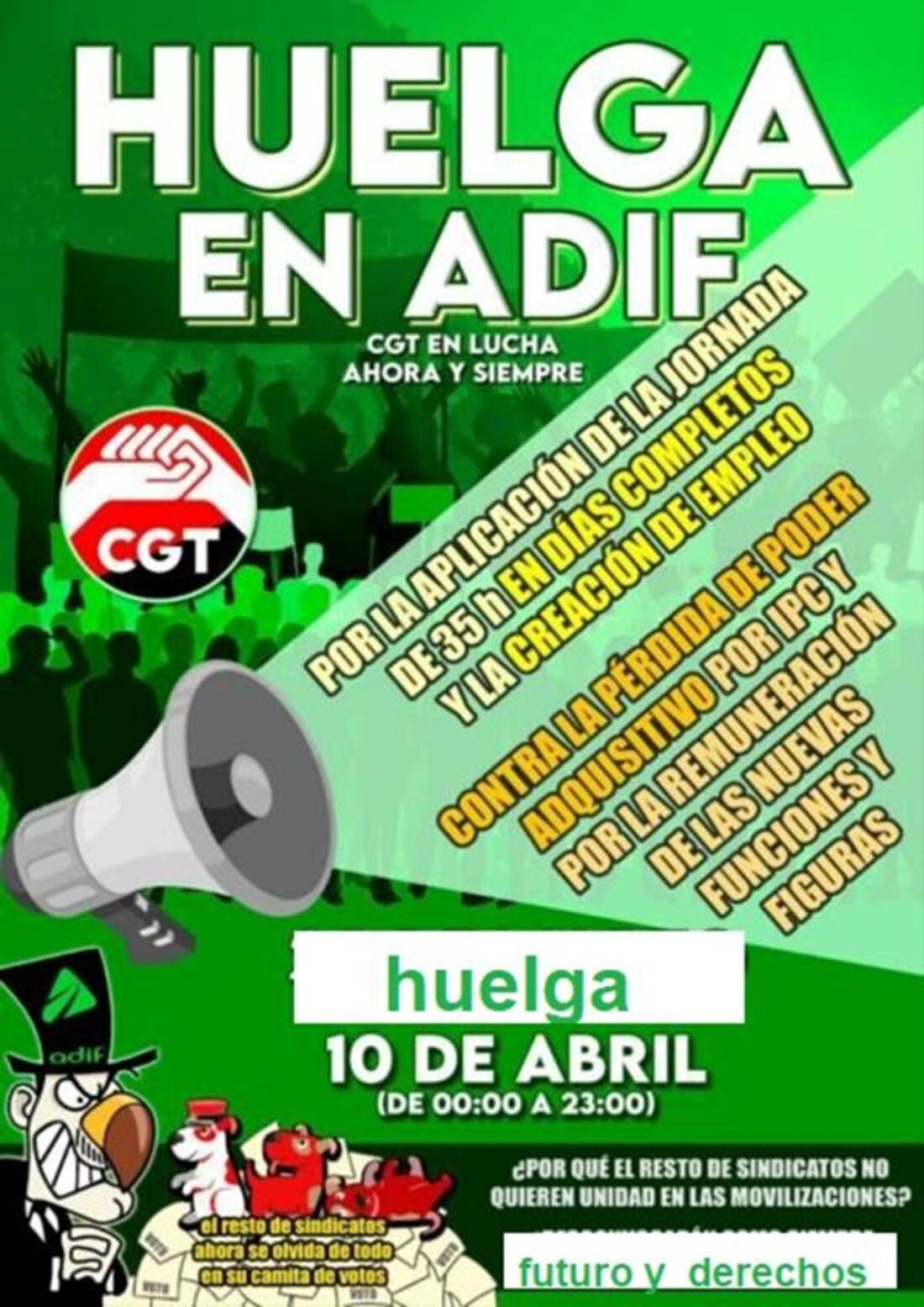 Huelga en ADIF el lunes 10 de abril