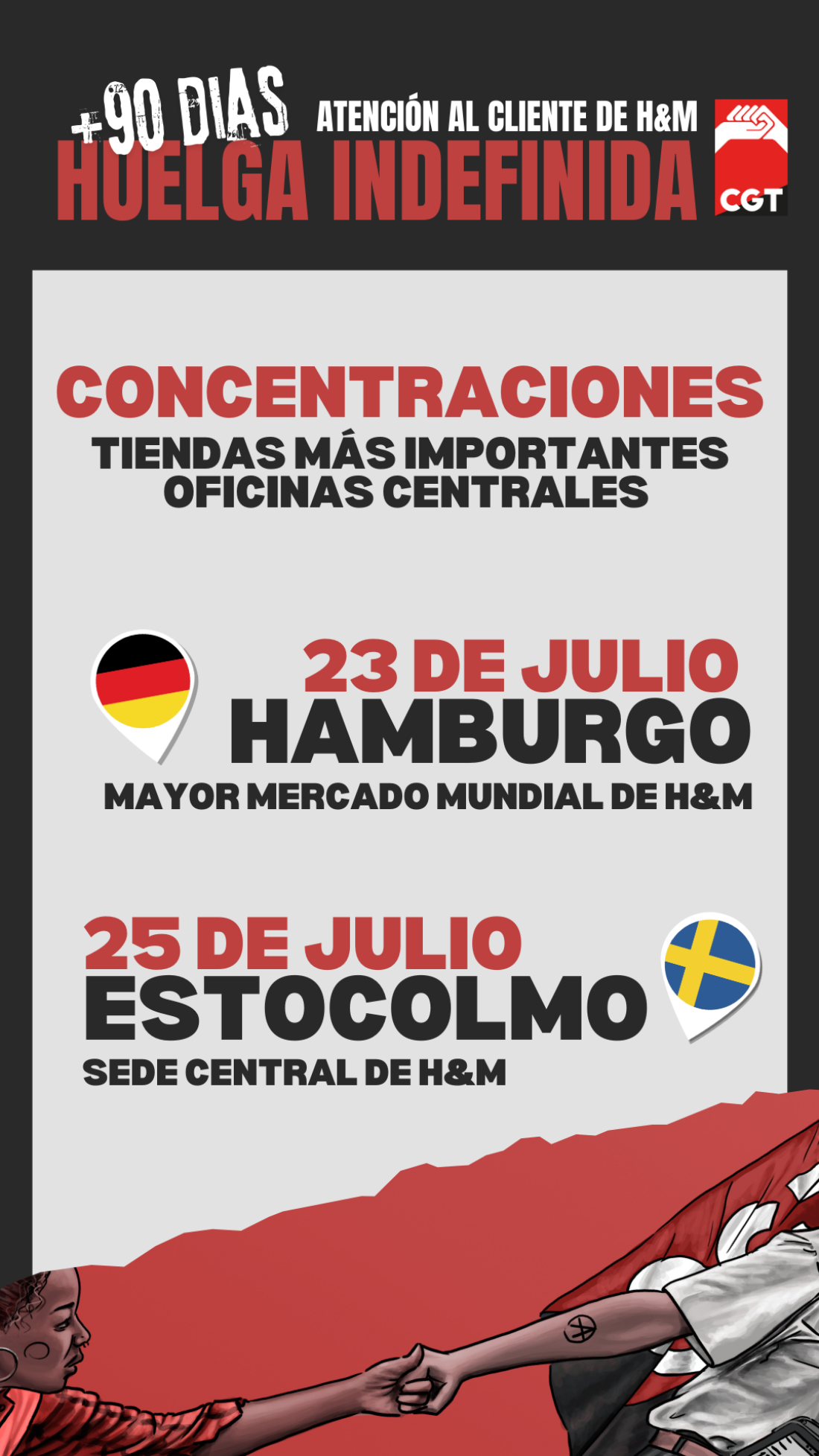Se cumplen 90 días de huelga indefinida en H&M. Actos en Suecia y Alemania