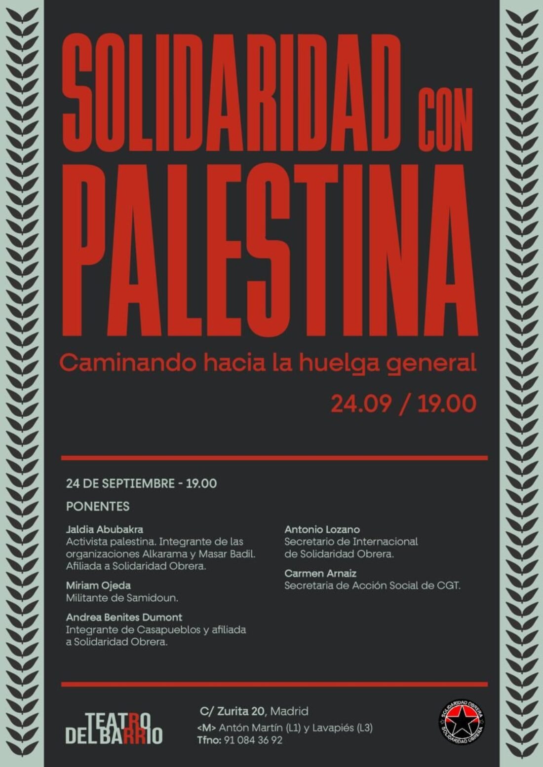 CGT participará en el acto de preparación de la jornada del 27-S organizado por Solidaridad Obrera en Teatro del Barrio