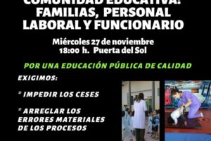 CGT, CNT, SO y COBAS convocan concentración este 27 de noviembre contra la falta de recursos y el despido en los centros educativos