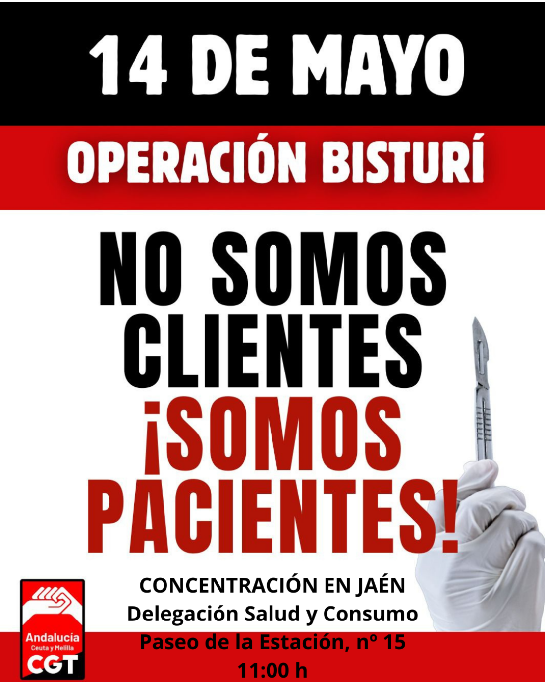 14-M: Operación Bisturí: Concentración frente a la Delegación Salud y Consumo de Jaén